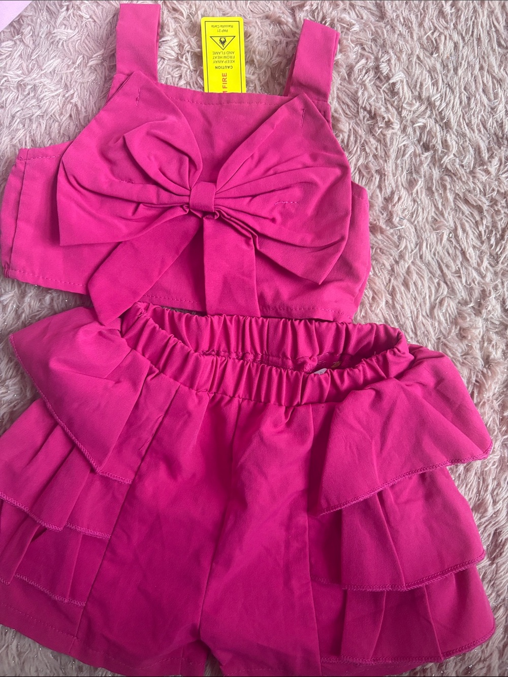 SHEIN Pink Bow Tank Top & Ruffle Shorts Matching Set - Picture 6 of 6